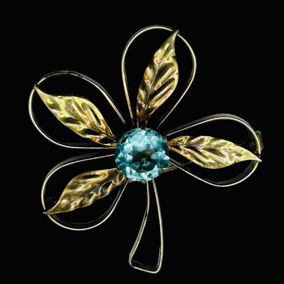 Vintage 1940's Sterling Glass Blue Zircon Brooch - Picture 1 of 6